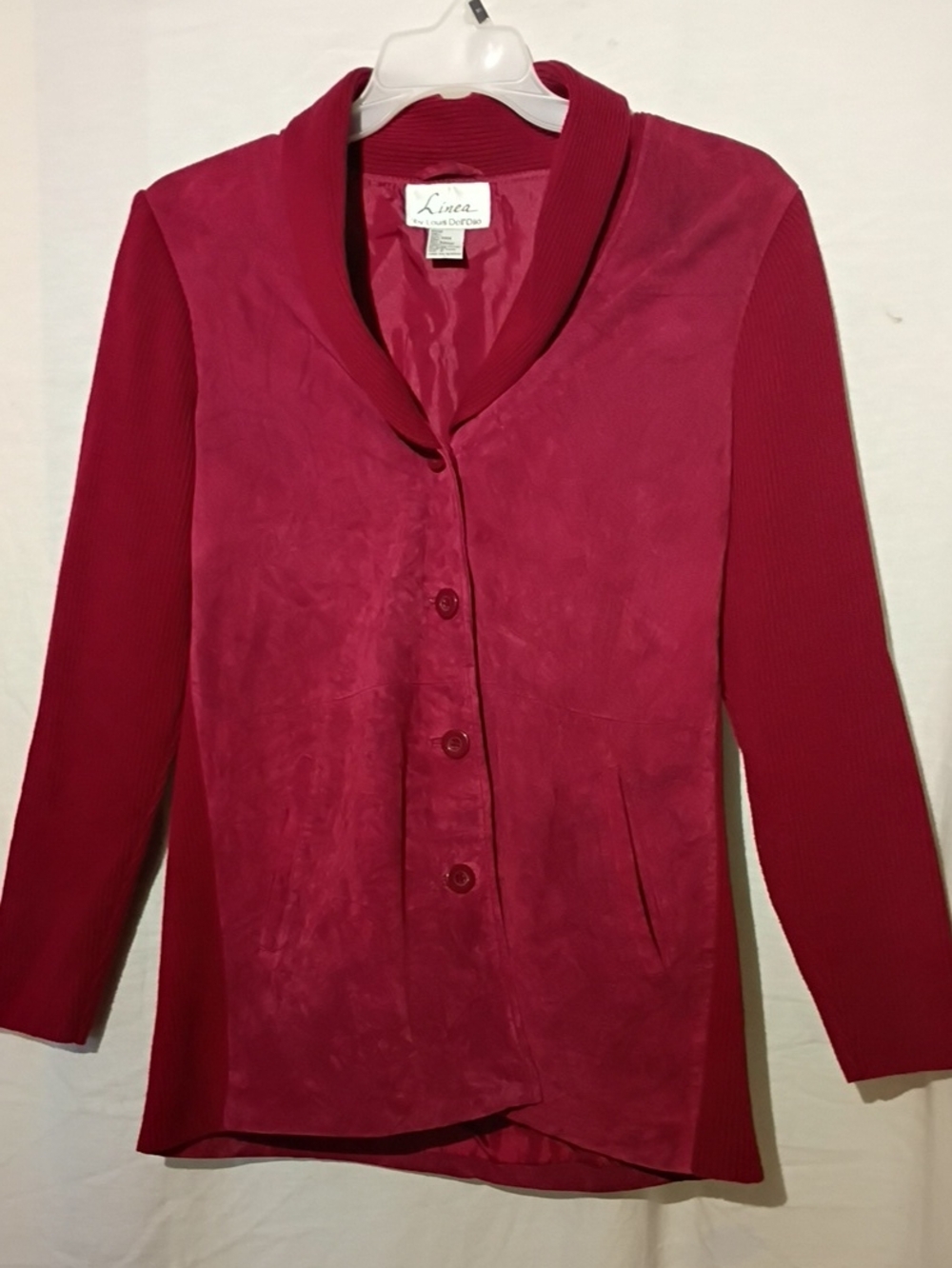 Vintage Red Crimson Button-Front Leather Knit Jacket, Louis Dell' Olio NWOT 8
